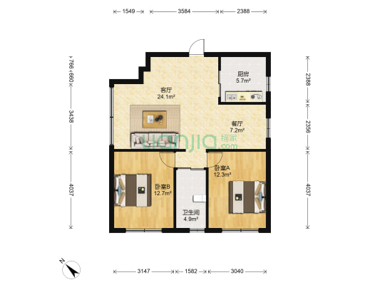 凤山旭日台 2室2厅1卫 80平方
