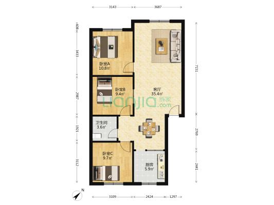 长荣街192号 3室1厅1卫 93平方