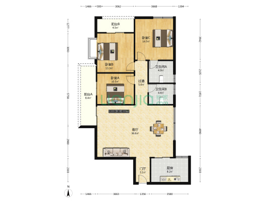 水工大厦 3室1厅2卫 139平方