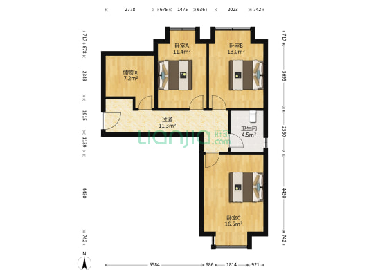 西路时代 3室0厅1卫 81平方