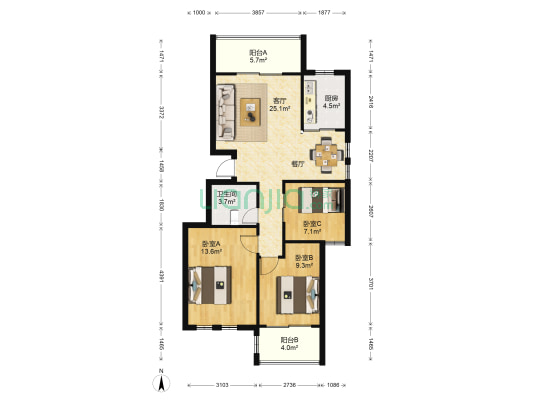 新仓山洋楼 3室1厅1卫 90平方