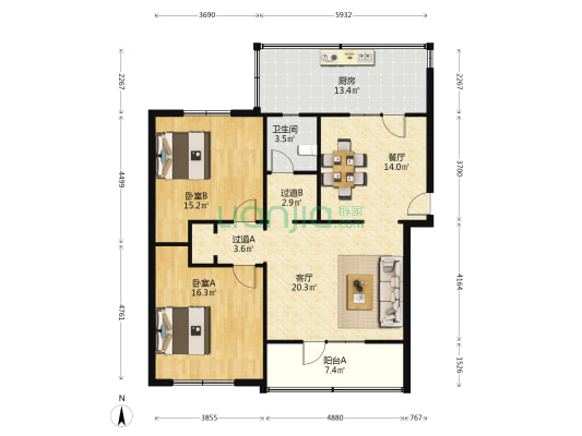 长丰路11号 2室2厅1卫 104平方