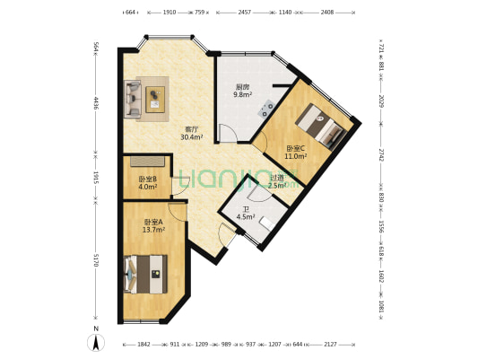 鼎虹嘉苑二期 3室1厅1卫 94平方