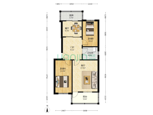 怡园小区 2室2厅1卫 92平方
