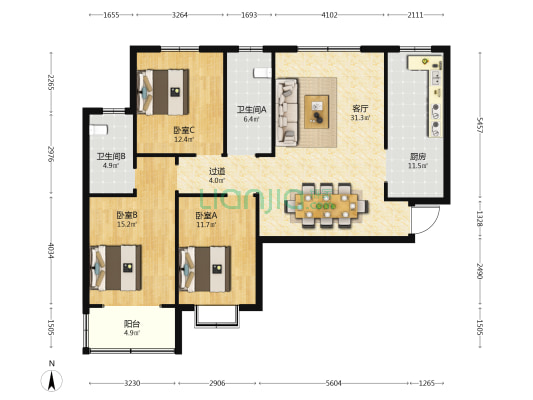 翠湖西华府 3室1厅2卫 130平方