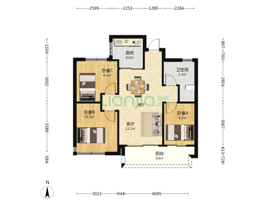 贵丰苑二区 3室1厅1卫 80平方
