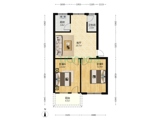 广西物资再生拆船总公司宿舍 2室1厅1卫 71平方