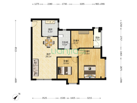开来东方华庭 3室1厅1卫 97平方