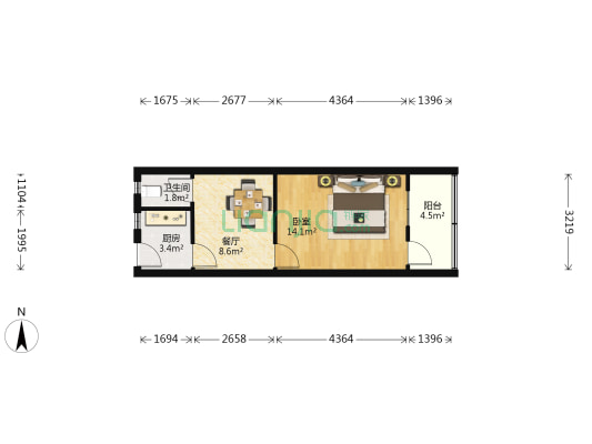 北落马营 1室1厅1卫 36平方