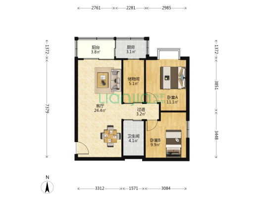 人民法院宿舍 2室1厅1卫 80平方