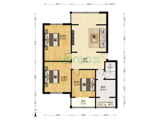 五津东路226号 3室1厅1卫 102平方