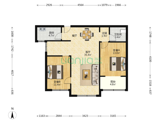 莱芜世纪城 2室1厅1卫 105平方