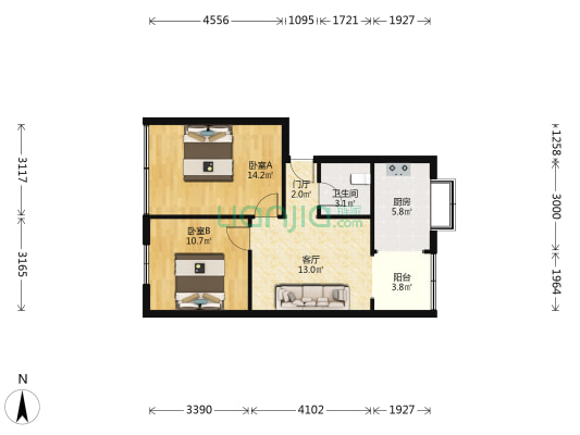 肿瘤医院家属院 2室1厅1卫 66平方