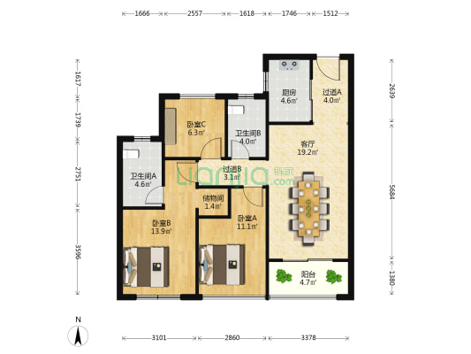 卓越玲珑湾二期 3室1厅2卫 98平方