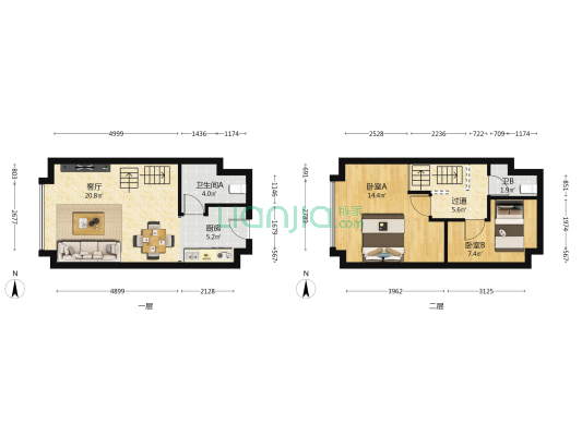 明发中澳荟 2室1厅2卫 55平方