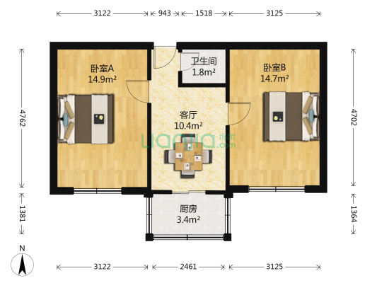 月牙河北里 2室1厅1卫 60平方