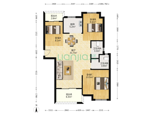 大华公园华府 3室1厅2卫 102平方