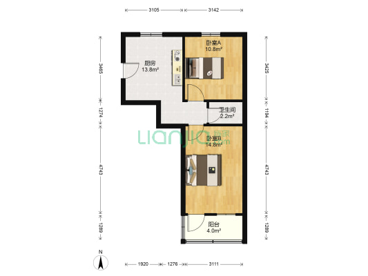市桥头 2室0厅1卫 54平方