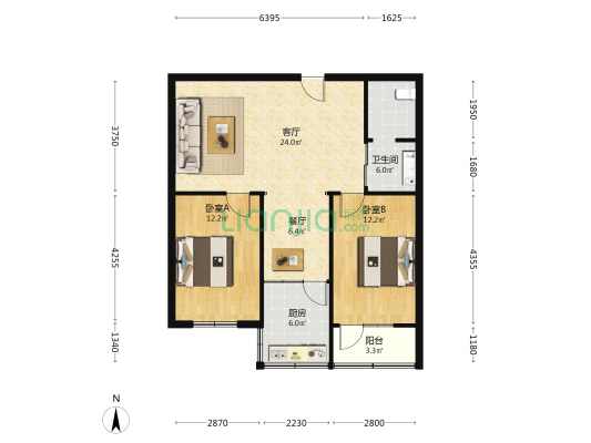 艺华小区 2室2厅1卫 81平方