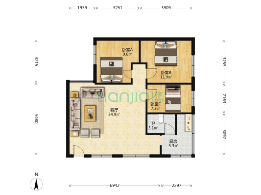 麦地路28号 3室1厅1卫 83平方