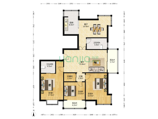 阳光四季园 3室2厅2卫 151平方