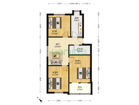 洪山消防中队宿舍 3室1厅1卫 79平方