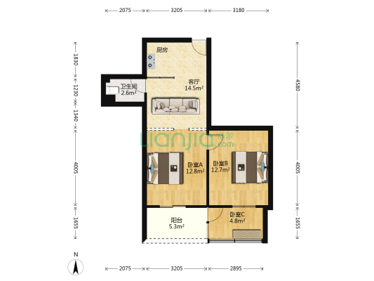 南方花园小区 3室1厅1卫 56平方