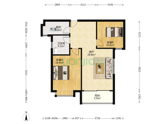 中信山水名邸 2室1厅1卫 98平方