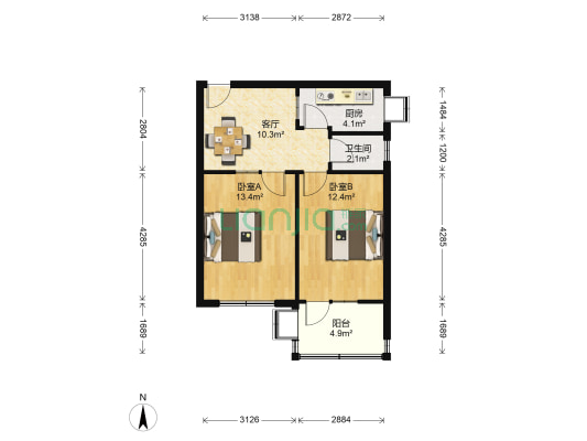 河北印染机械厂宿舍 2室1厅1卫 54平方