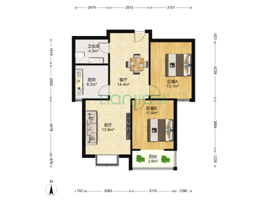 党家庄新区 2室2厅1卫 93平方