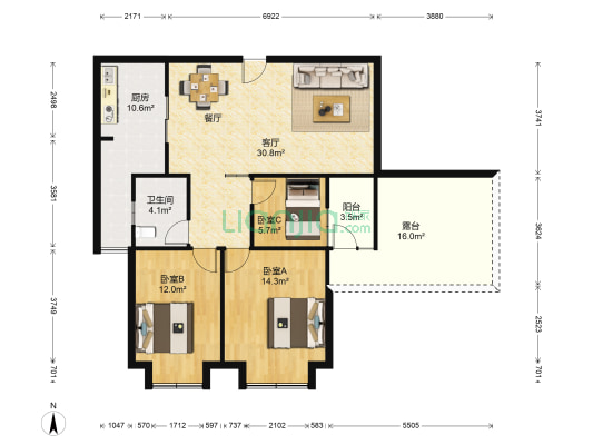 泰信81公馆 3室1厅1卫 97平方