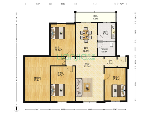 青松社区 3室2厅1卫 143平方