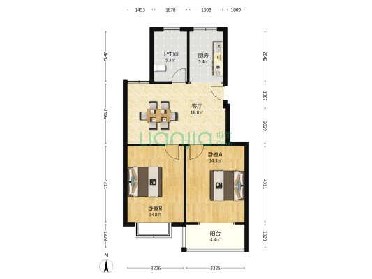 西郊花园 2室1厅1卫 83平方