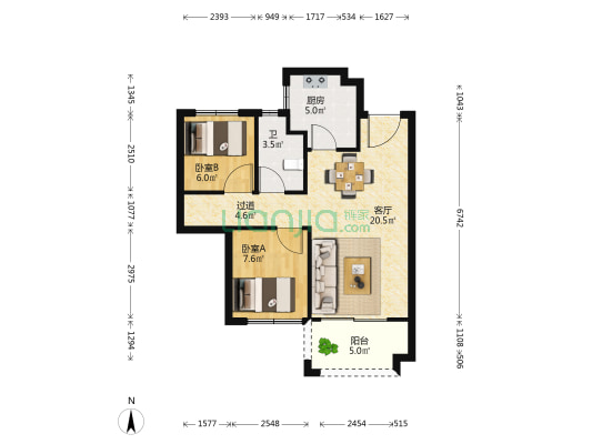 绿地境启澜庭南区 2室1厅1卫 73平方