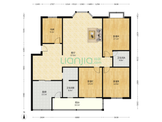 国土局家属院 4室1厅2卫 164平方