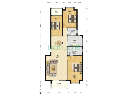 骏辉园 3室1厅2卫 142平方