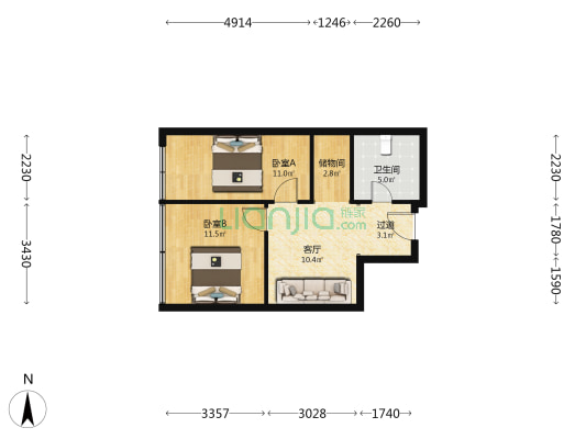 苏宁置业 2室1厅1卫 61平方