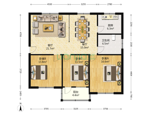 上海路22号 3室2厅1卫 122平方