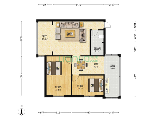 黄瓜营电力小区三号院机关宿舍 2室2厅1卫 76平方