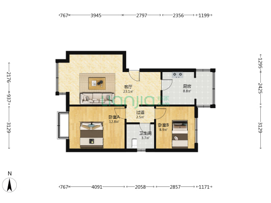 佳苑社区二期 2室1厅1卫 73平方