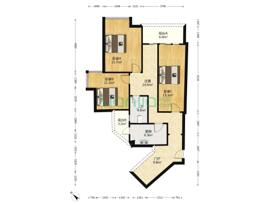 大众尚岭花园 3室0厅1卫 98平方