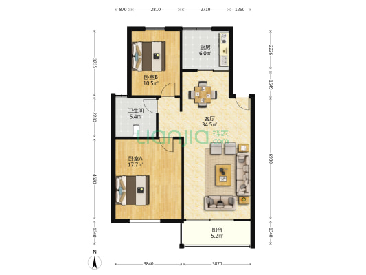 东方明珠茗苑 2室1厅1卫 96平方