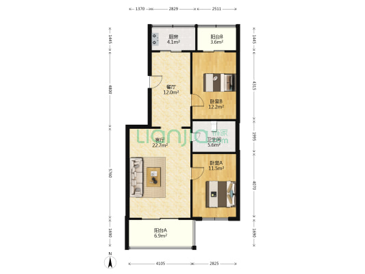 新世纪花园 2室2厅1卫 100平方