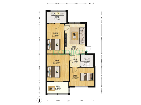 西峪煤矿小区 3室1厅1卫 81平方