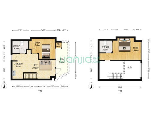 君尚金座 2室1厅2卫 56平方