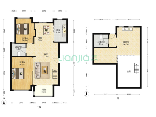 月琴轩 2室2厅2卫 96平方