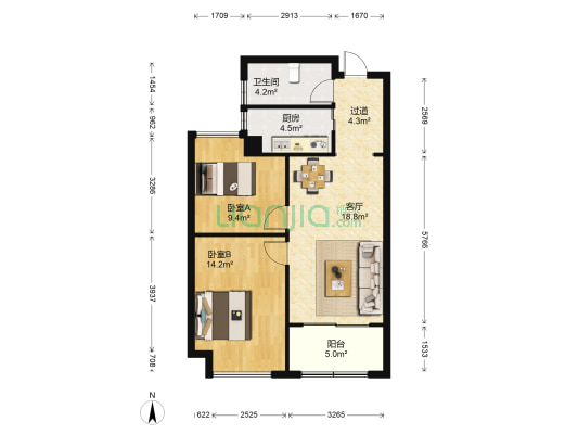 中天华庭一期 2室1厅1卫 80平方