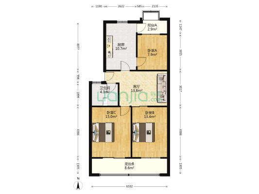 廉建里小区 3室1厅1卫 90平方
