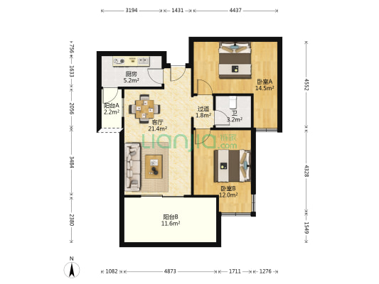 明发阅江悦府 2室1厅1卫 86平方