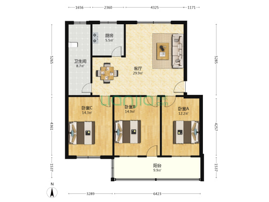 建新街92号院 3室1厅1卫 112平方